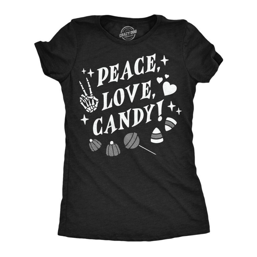 Womens Funny T Shirts Peace Love Candy Halloween Tee For Ladies